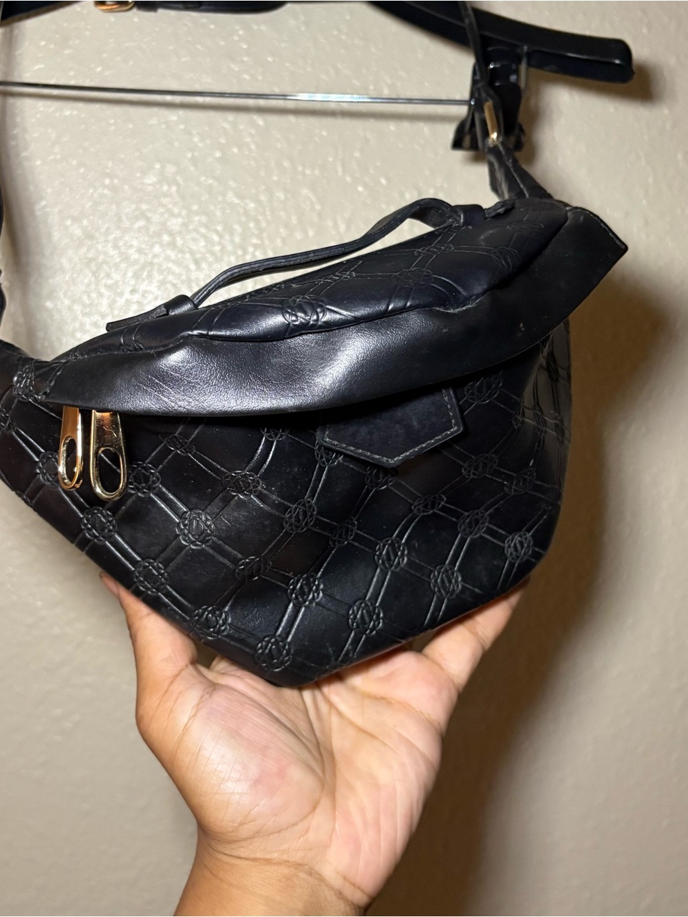 Black Quilted Leather Mini Crossbody Belt Bag